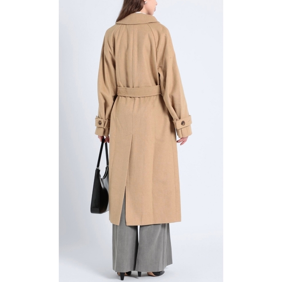 NWT Topshop Button Front Belted Longline Trench Coat Size XSmall (0-2) In Camel - Picture 2 of 16